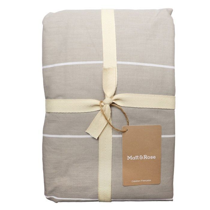 Bettwäsche-Set aus 100 % Baumwolle mit Print – MATT & ROSE – GREIGE STRIPES – Grau-Beige Streifen – 140 x 200 cm + 1 Kissenbezug (65 x 65 cm)