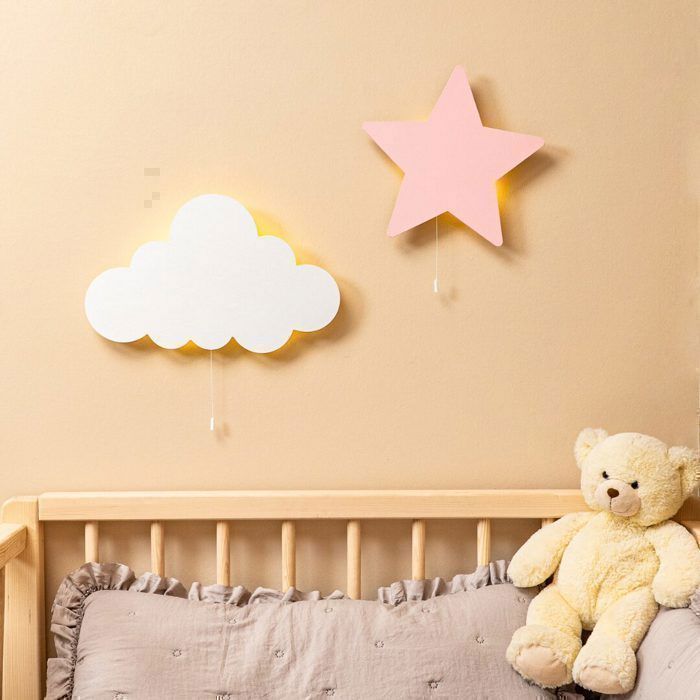 Cozy Kids - Lampada da parete notturna a LED a forma di nuvola in legno per bambini - Luce soffusa per la cameretta del bambino