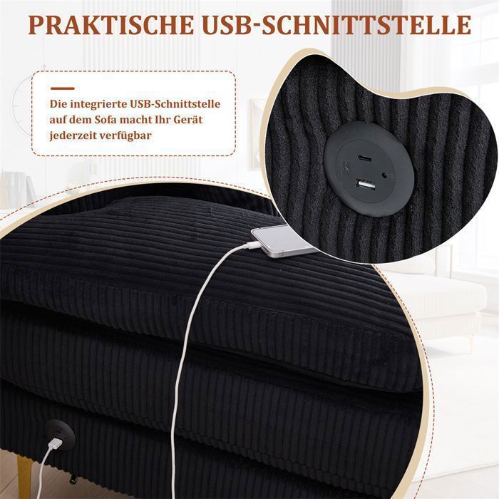 Sofá moderno en forma de U de DRIPEX de 4/5 plazas con iluminación ambiental LED y puerto USB-C, sofá con 4 cojines y patas.
