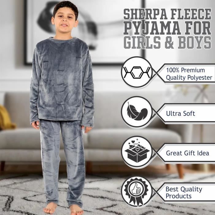 A2Z 4 Kids Warm Fleece Twosie Round Neck Pyjamas Boys Girls Nightwear Set 5-13