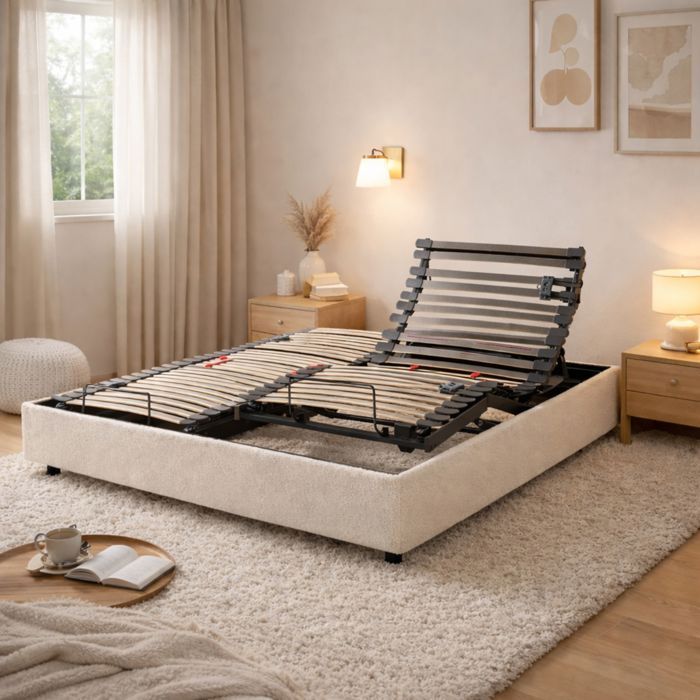 Elektrisch verstelbaar bed met 5 slaapstanden, 2 x 70 x 190 cm, Horizon White Foam - Ecru - 5 jaar garantie - Someo