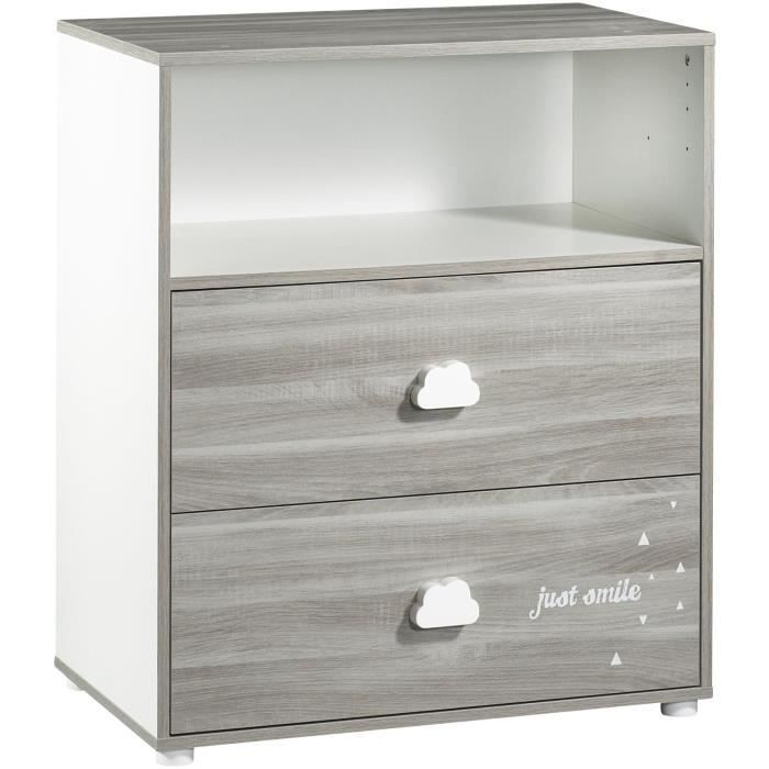 Conjunto completo de dormitorio infantil: cuna de 120x60 cm, cambiador y armario. - BABY PRICE - SMILE - Flint Oak