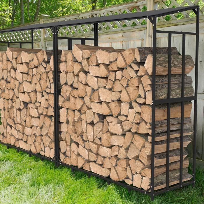 Abri Bûches Extérieur Métal UNHO - Range Bûche Rangement pour Bois de Chauffage de Cheminée - 176x60x156cm