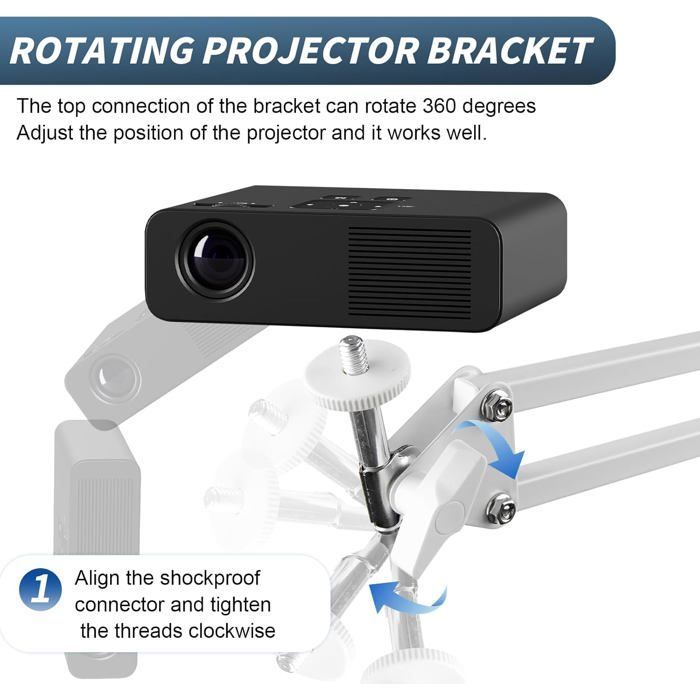 Supporto per proiettore pieghevole ZOKKO - Rotazione a 360° - Filettatura da 1/4 di pollice - Compatibile con la maggior parte dei proiettori