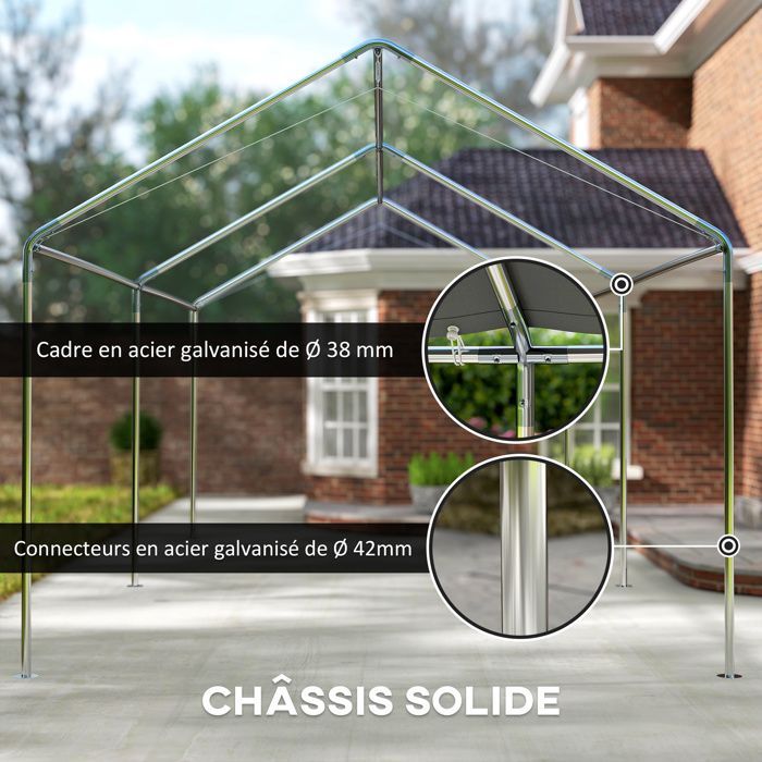 Outsunny - Carport Awning for Cars - Steel - 595x290x260cm - Grey