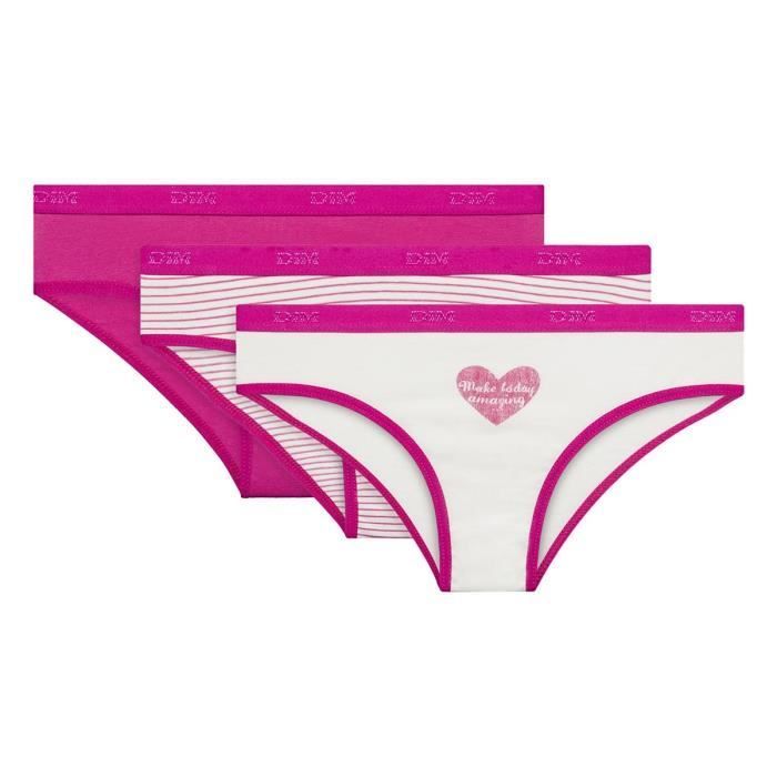 Braguitas DIM para niñas - Paquete de 3 - Algodón - Estampados atractivos - Caramelos - Rosa