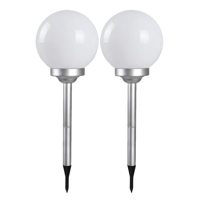 Lot de 2 boule lumineuse solaire pour jardin, lampe LED, borne solaire d'extérieur - Diamètre 20 x Hauteur 53 cm-JUANIO-