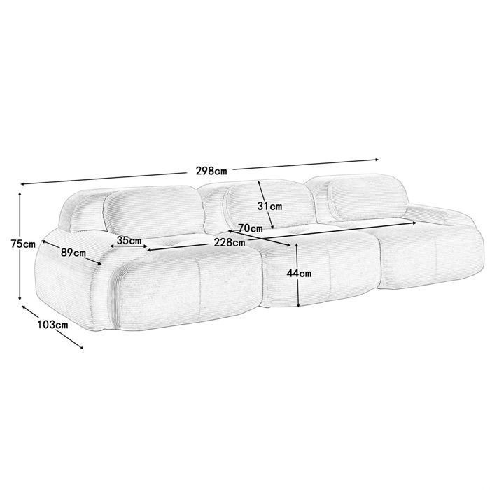 DRIPEX Canapé 3 places modulable en velours côtelé,sans montage,accoudoirs ergonomiques,entièrement compressé,Gris
