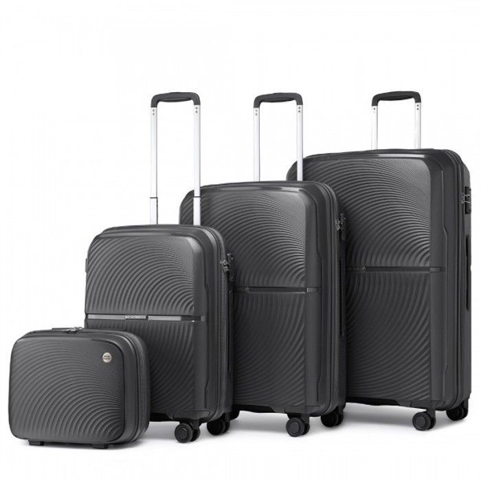 British Traveller Set de 4 Valises de Voyage (36/55/67/76cm) Rigide en Polypropylène Légere à 4 roulettes avec Serrure TSA, Noir