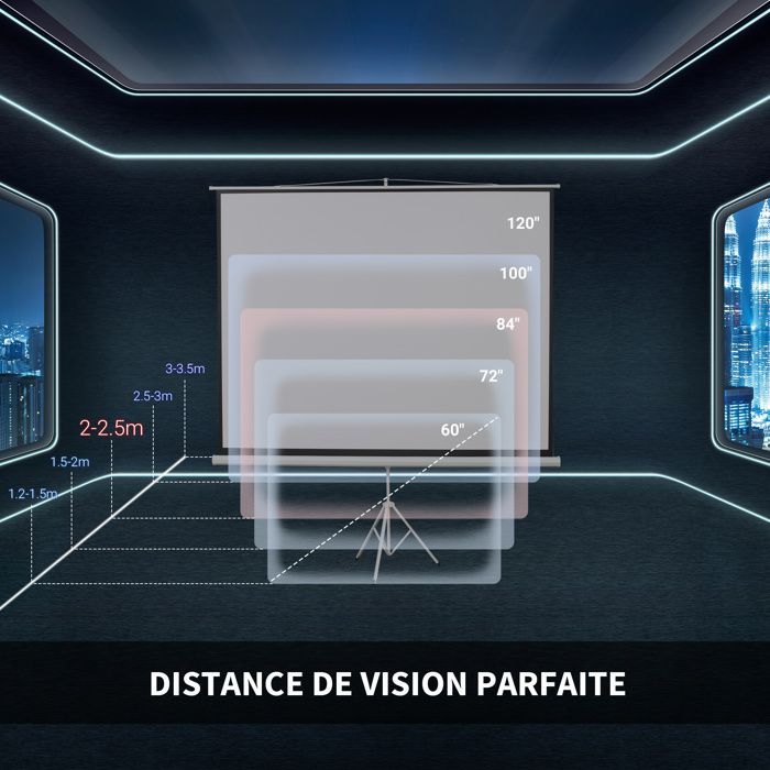 Pantalla de proyección con trípode - HOMCOM - Pantalla de cine en casa plegable, regulable en altura y 4K HD de 84 pulgadas (formato 4:3) - Acero - Blanco