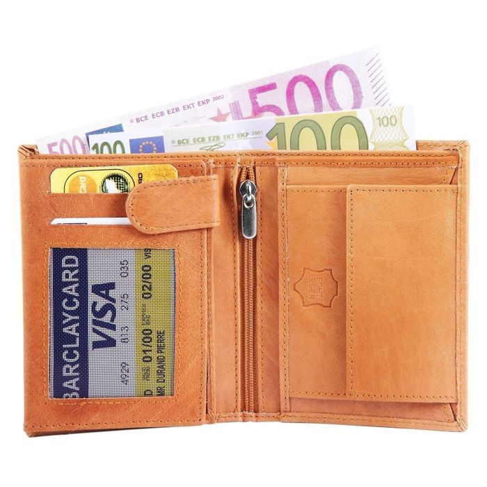 Portefeuille homme - LEONARDO VERRELLI - Leonel - Cuir buffle marron - Vertical 10x12x2 cm - 8 fentes