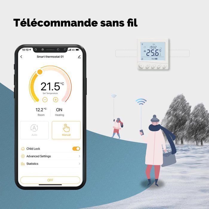 Termostato intelligente WiFi AIMOONSA - Caldaia a gas - Programmabile 5+1+1 - Compatibile con Alexa/Google