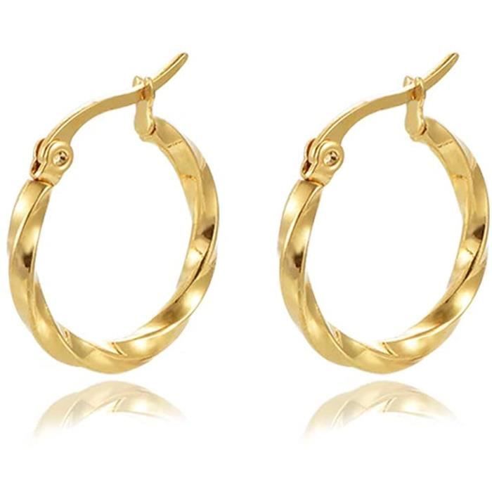 Twisted hoop earrings in yellow gold, 20 mm[991]