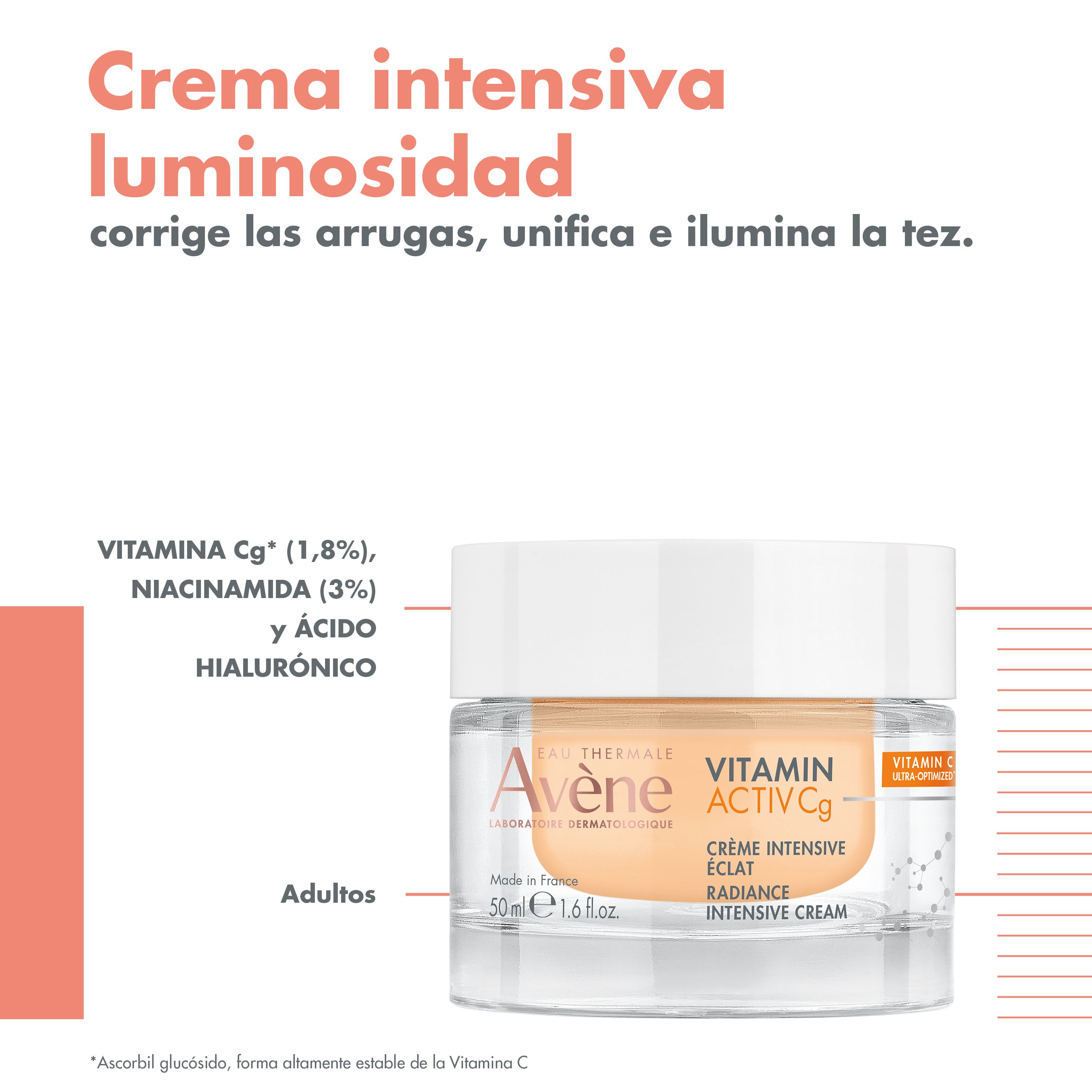 „Eau Thermale Avène“ intensyvaus skaistinamojo poveikio kremas su vitaminu Active Cg. Vaistinės veido kosmetika.