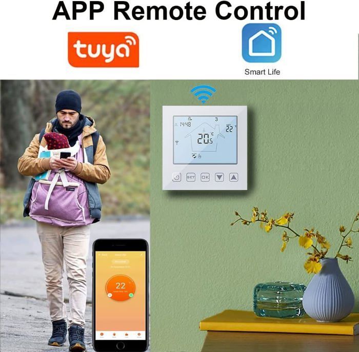 Termostato com conexão Wi-Fi para aquecimento elétrico de piso radiante, 16A, compatível com Alexa e Google Assistant, sonda de termostato programável.