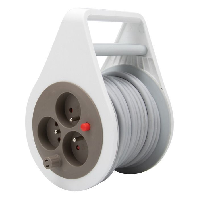 Mini carrete de cable de diseño con 3 tomas 2P+E - 7 m color topo - Zenitech