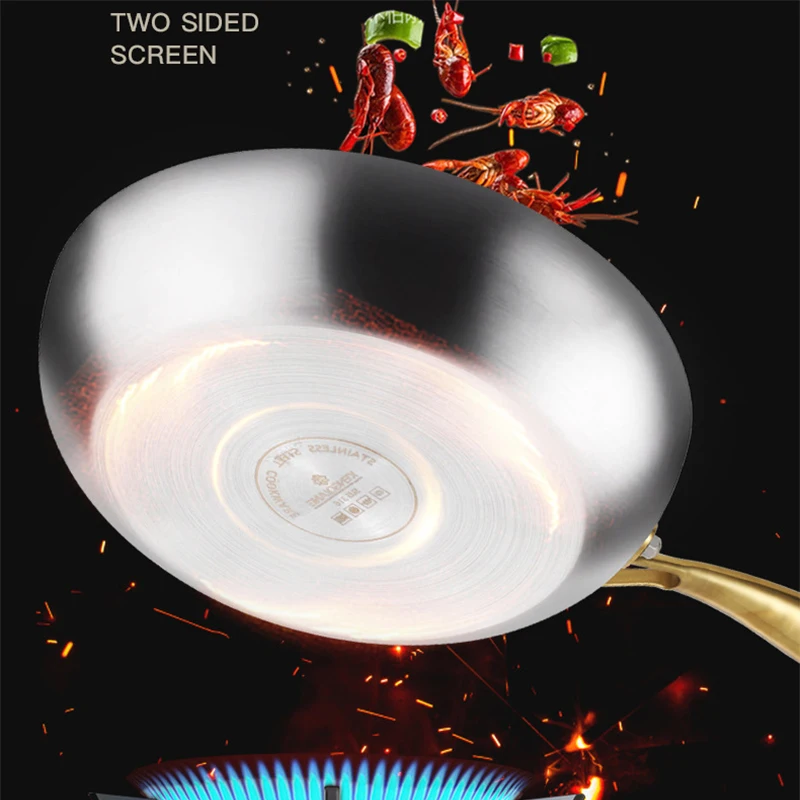 Poêle à frire en acier inoxydable 316, wok, antiadhésif, pour la cuisson de steaks frits, compatible avec les plaques à gaz et à induction, casserole, ustensiles de cuisine.