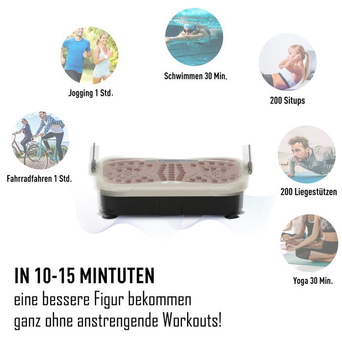 Plataforma vibratoria para fitness - Beige - 99 niveles - Control remoto - Altavoz USB
