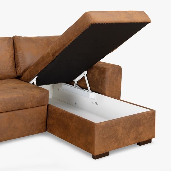 Divano letto angolare reversibile a 4 posti - Tessuto marrone vintage - L 244 x P 151 x H 90 cm - HAMILTON - Prodotto in Ucraina