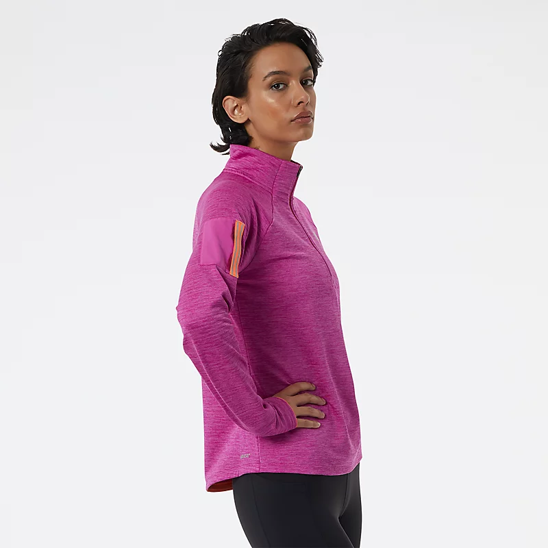 Women's NB Heat Grid Half Zip sweatshirt - MAGENTA POP HEATHER