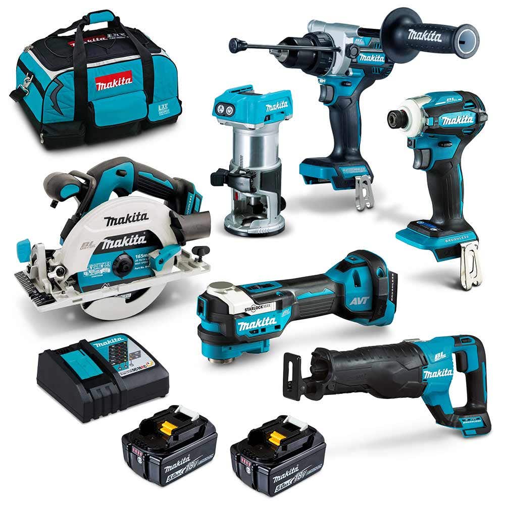 Sett med 6 MAKITA 18V børsteløse batterier, 2 x 5,0 Ah, DLX6120TX1