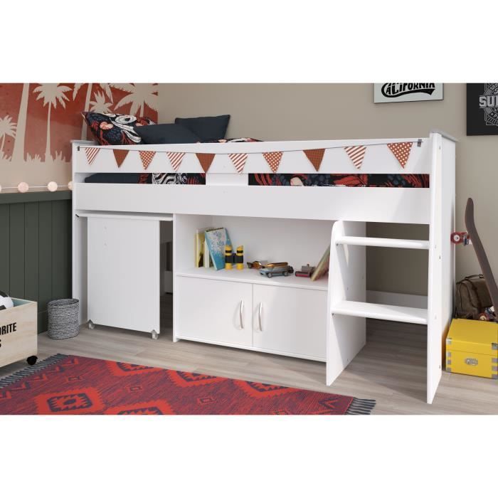 Cama infantil combinada PARISOT ZOLA - Blanca - 90x200 cm - Base de láminas incluida