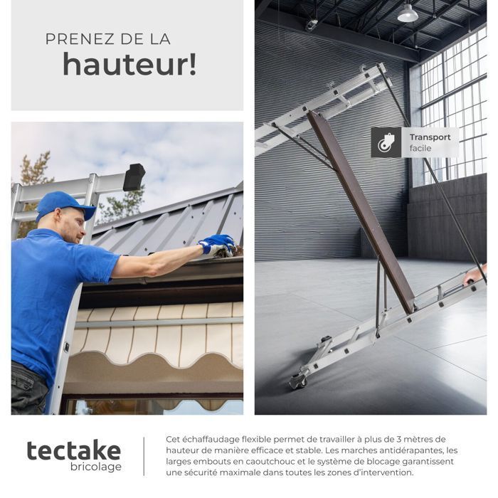 Andamios - TECTAKE - Escalera de plataforma modular 3 en 1 con escalera de tijera en aluminio