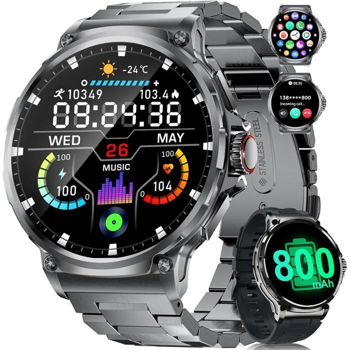 Men's Smartwatch with 800mAh Large Battery, 1.85″ HD Round Dial, Bluetooth Calling, Smartwatch for iOS and Android [C118]