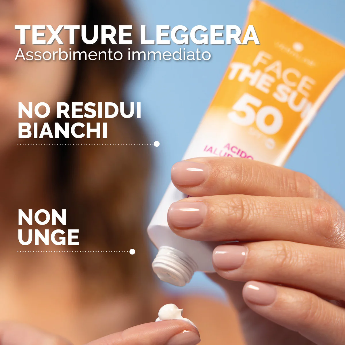 Solari FACE THE SUN ACIDO IALURONICO - Crema viso SPF50 con attivi antiage e idratanti - Solare viso alta prot.