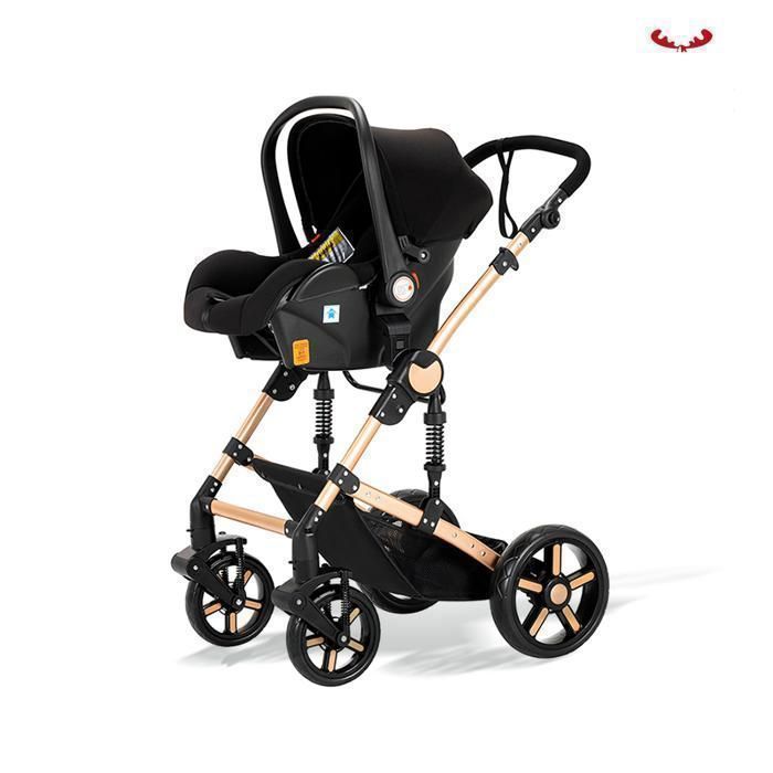 Poussette,pousette combinée trio 3 en 1,MagicZC,pour 0-3 ans,B588,siege auto,Position Allongée, sac à bébé ,noir or