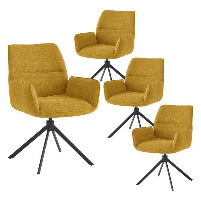 CARLOTTA - Set of 4 Swivel Dining Chairs, Yellow Fabric