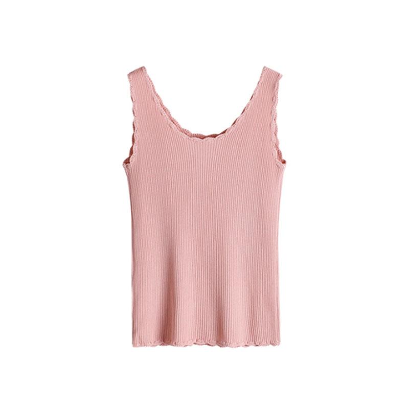 Camiseta sin mangas ajustada para mujer, ropa de mujer, camiseta sin mangas de punto transpirable, camiseta interior clásica, cuello redondo, volantes, chaleco de color liso 2020