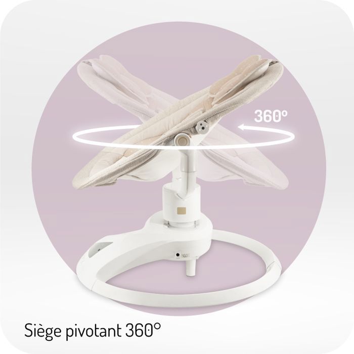 MoMi PEARL - Altalena elettrica per neonati a 360° - 5 velocità, 10 melodie, Bluetooth - Schienale regolabile - Barra giochi - Beige