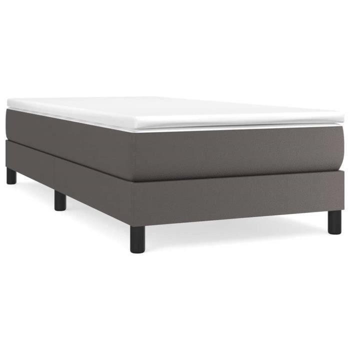 Upholstered bed base - TMISHION - PAL3120674 - Gray imitation leather - 90x190 cm - 1 place