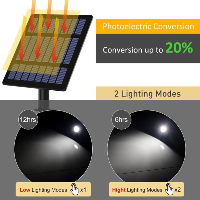 Conjunto de 4 holofotes solares, à prova d'água, LED 6000K com cabo de 12 m para pátio, quintal, caminhos e árvores.