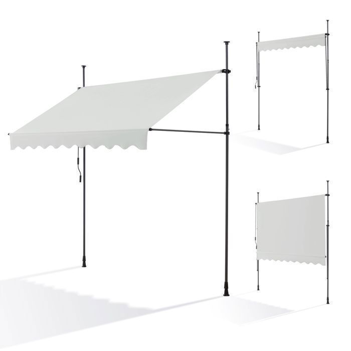 Handmatig te bedienen zonnescherm - Beige - 300 x 120 cm - Geen boren nodig - Verstelbaar met slinger