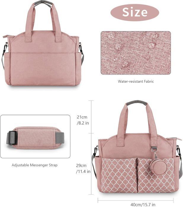 Bolso cambiador para bebé, 13 bolsillos, múltiples compartimentos de almacenamiento, bolso de maternidad, bolso cambiador de viaje con correa para el hombro (rosa)