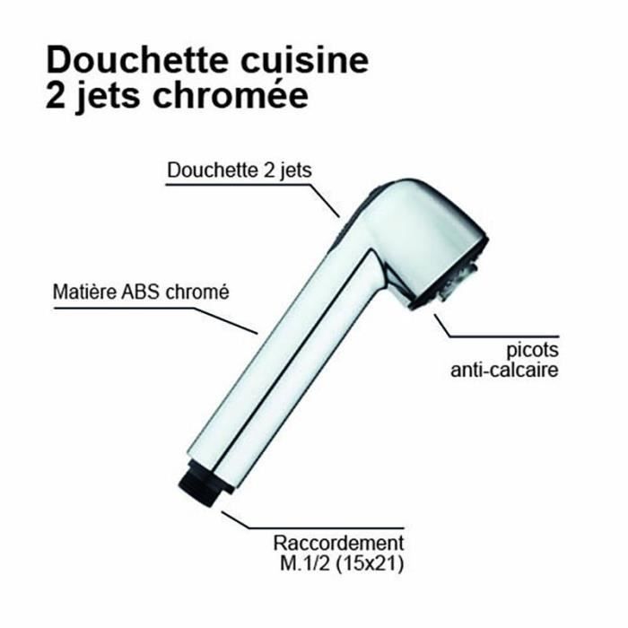 Miscelatore per lavello da cucina con doccetta estraibile - Cromato - 2 tipi di getto - Ugelli anticalcare - ROUSSEAU