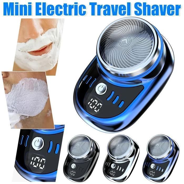 Mini rasoio elettrico da viaggio per uomo, portatile, impermeabile, alimentato tramite USB, rifinitore per barba e peli del corpo. Etichetta sfumata