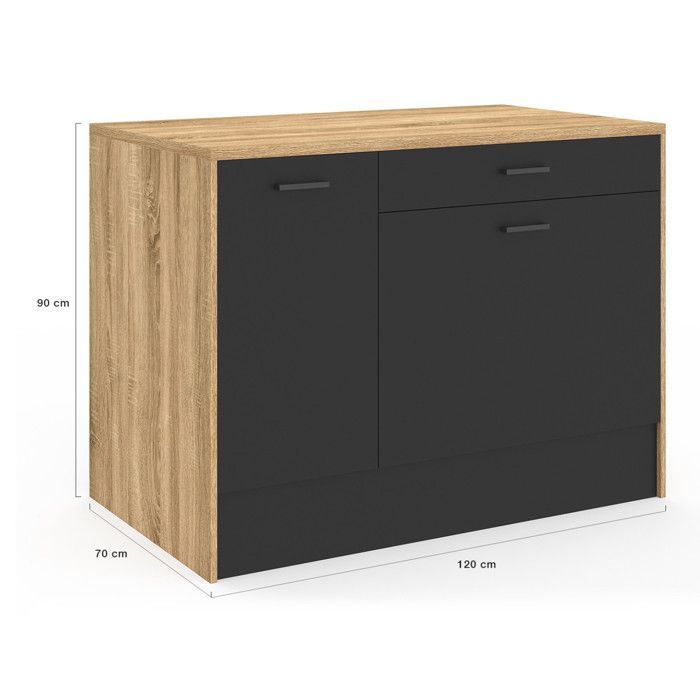 IDMARKET LIO Central Island, 120 cm maximum storage capacity, wood and black