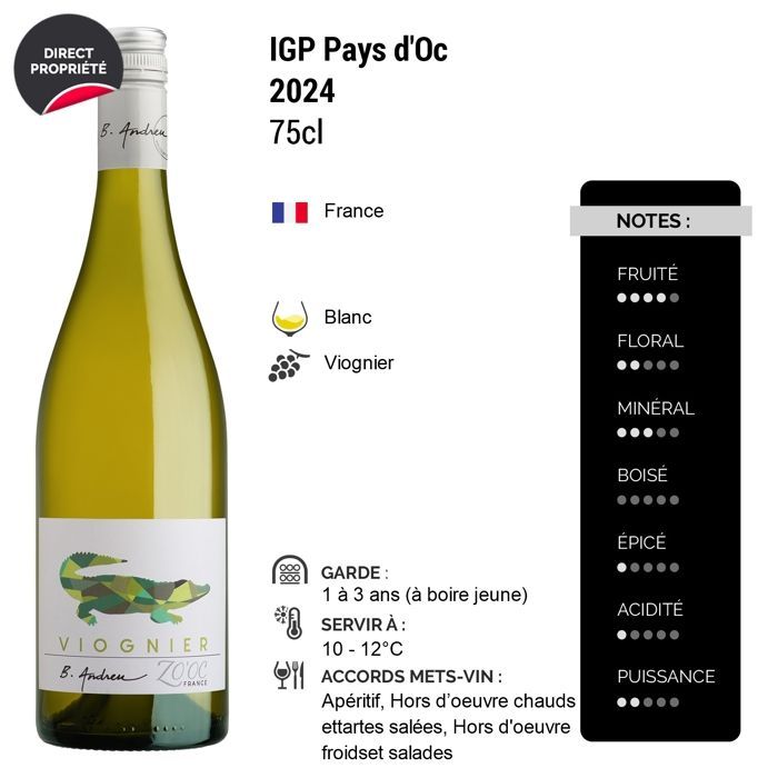 Bruno Andreu Pays d'Oc Zo'Oc Viognier 2024 - Weißwein aus Languedoc - Roussillon (6x75cl)