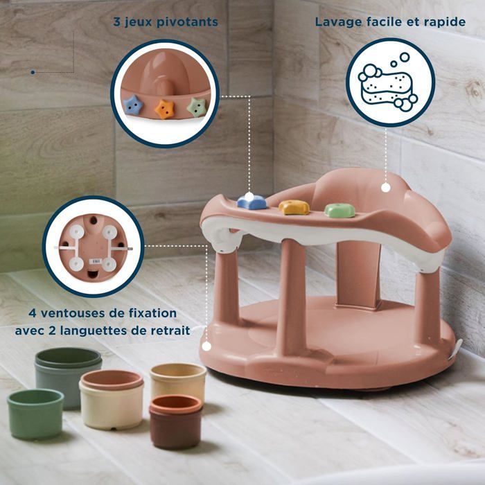 Aro de baño para bebé - Fácil instalación para bebés de 7 a 16 meses - Cómodo y estable en un suave color rosa