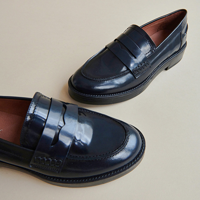 Mocassins  en cuir glacé bleu