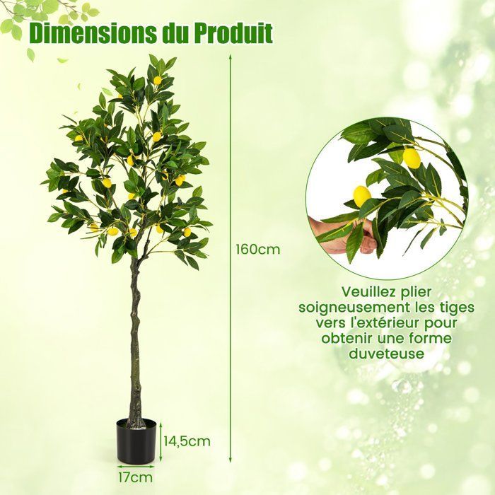 COSTWAY Citronnier Artificiel H160cm avec 27 Citrons, Plante Verte en Pot, Décoration Moderne pour Maison, Salon, Bureau