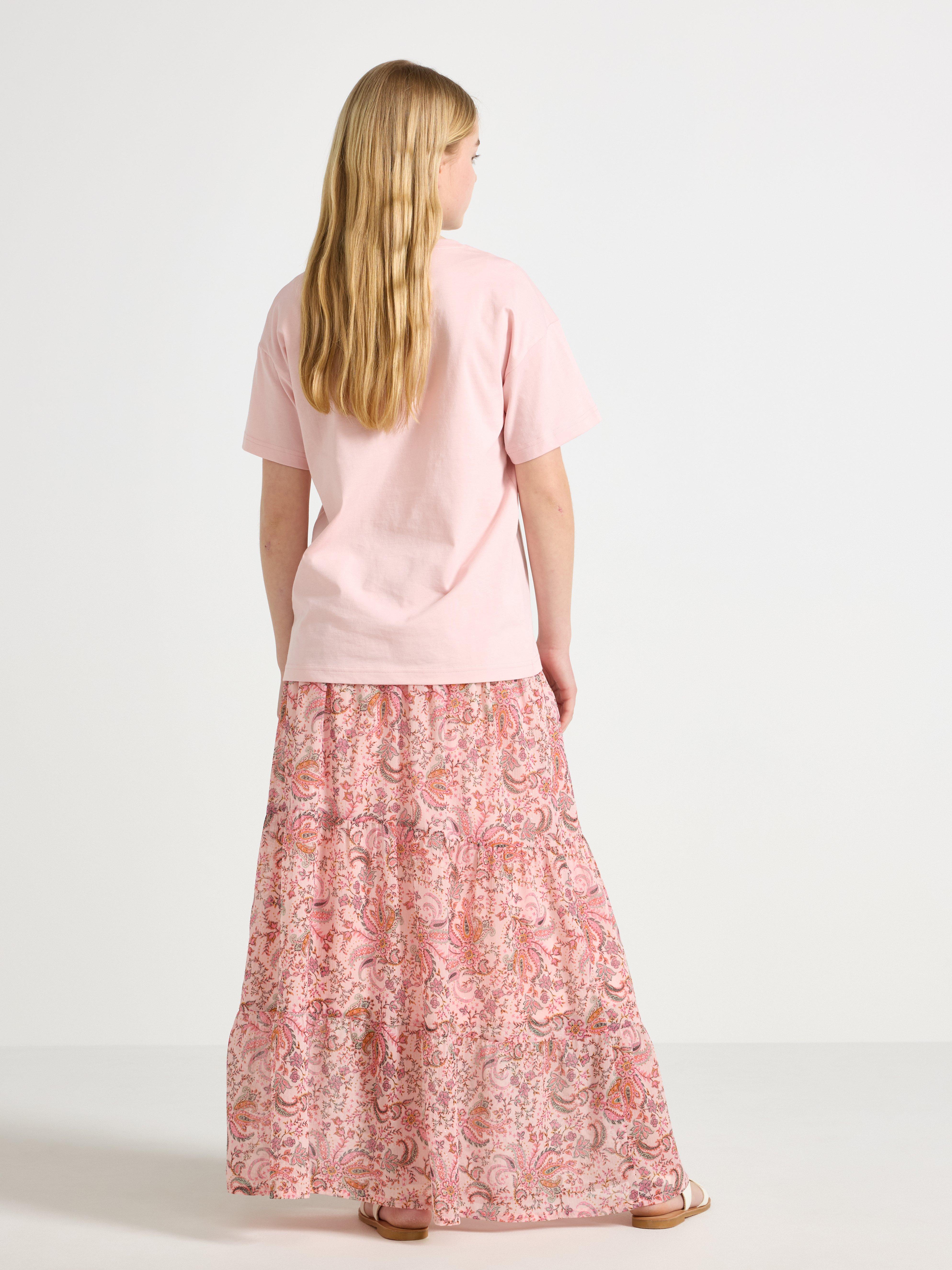 Maxikjol em chiffon rosa claro