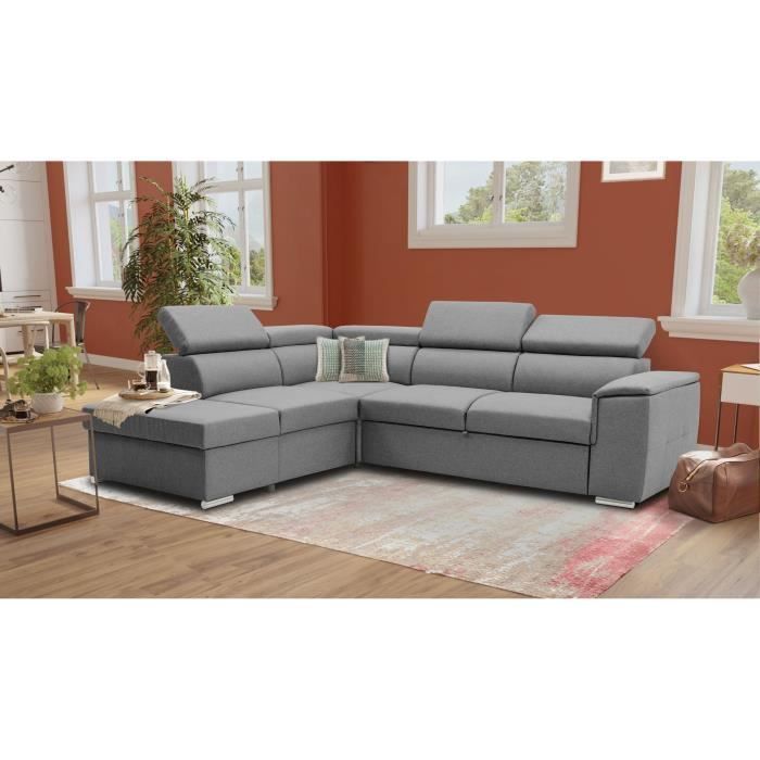 Reversible corner sofa bed with storage - 5-seater - DAYTONA - Grey fabric - 260 x 77 / 94 x 216 cm