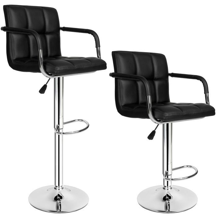 Taburete de bar - TECTAKE - Juego de 2 taburetes HARALD de acero cromado con altura de asiento de 63-83 cm - Negro