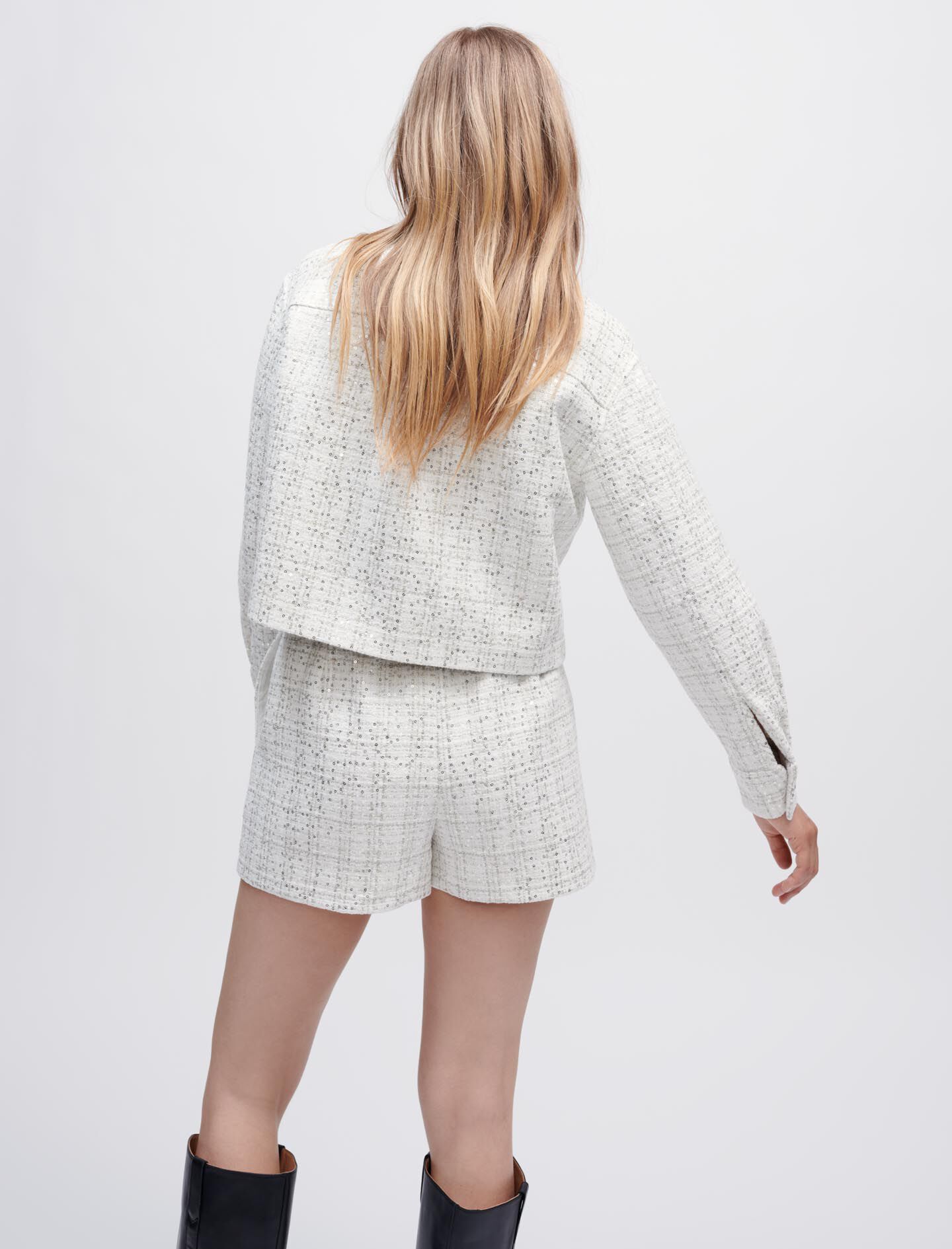 Ruwe tweed blouse met pailletten - Wit