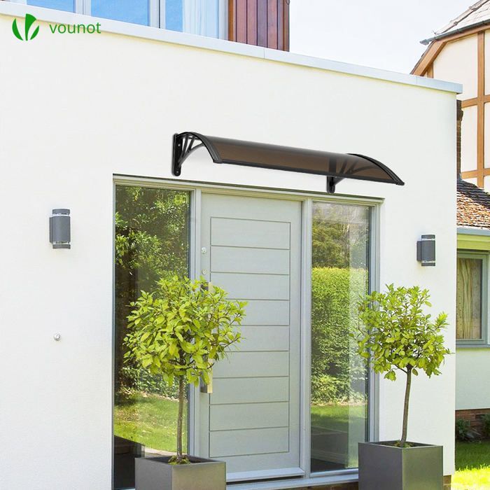 VOUNOT® Marquise auvent de porte d'entrée 120x80cm - Polycarbonate - Anti-UV - Marron