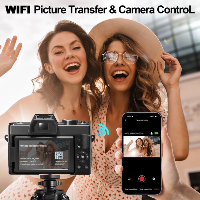 Videocamera digitale NBD - Videocamera 4K - Zoom digitale 16x - Nera